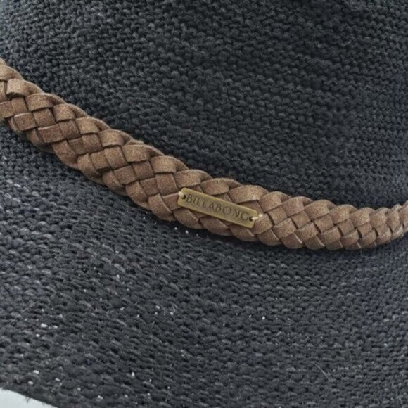 Billabong Black Straw Casual Sun Hat Faux Leather Braided Band O/S - Picture 3 of 12